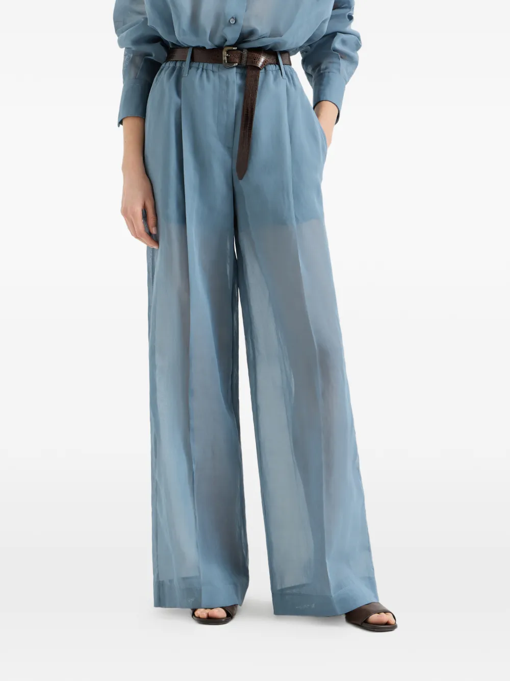 Brunello Cucinelli Katoenen organza trainingsbroek met monili-verfraaiing Blauw