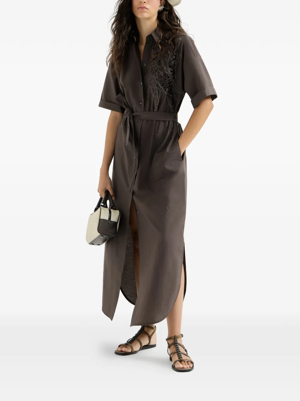  Brunello Cucinelli Short-sleeves Midi Dress - Brown 