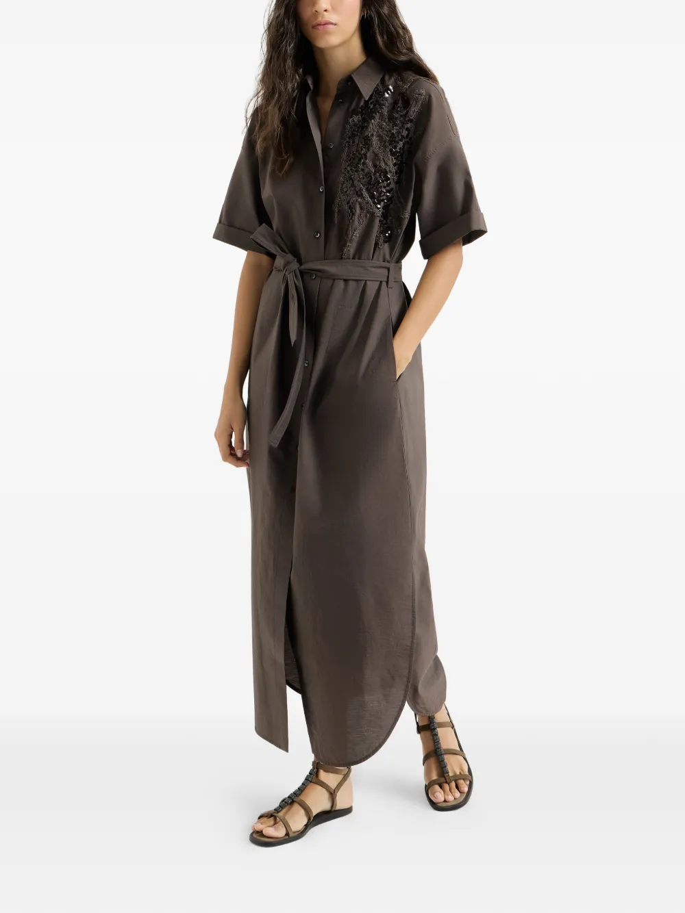  Brunello Cucinelli Short-sleeves Midi Dress - Brown 