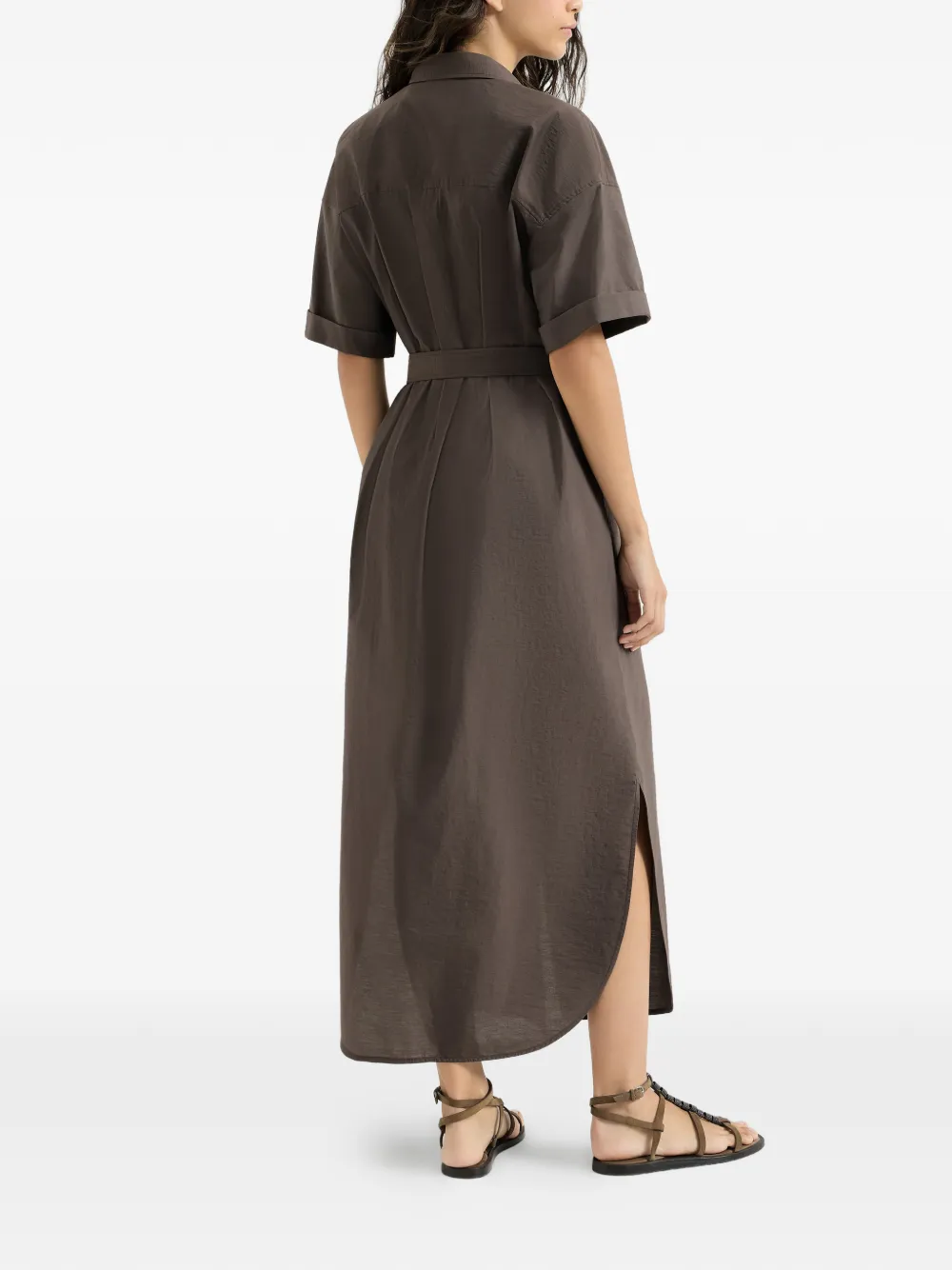 Brunello Cucinelli Midi-jurk met korte mouwen Bruin