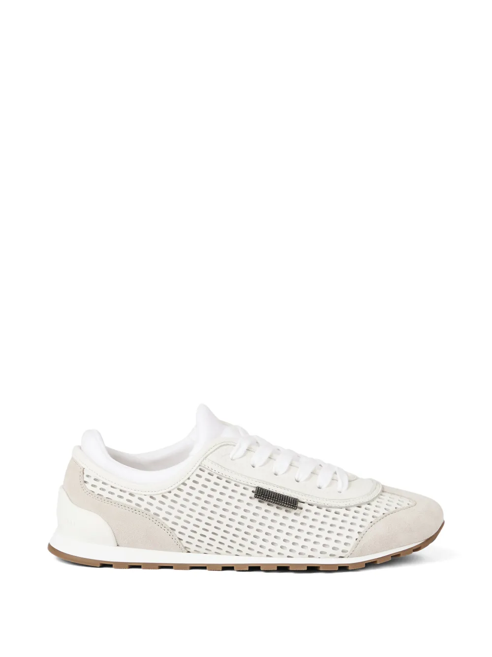 Brunello Cucinelli Suède sneakers met glanzende lus Beige