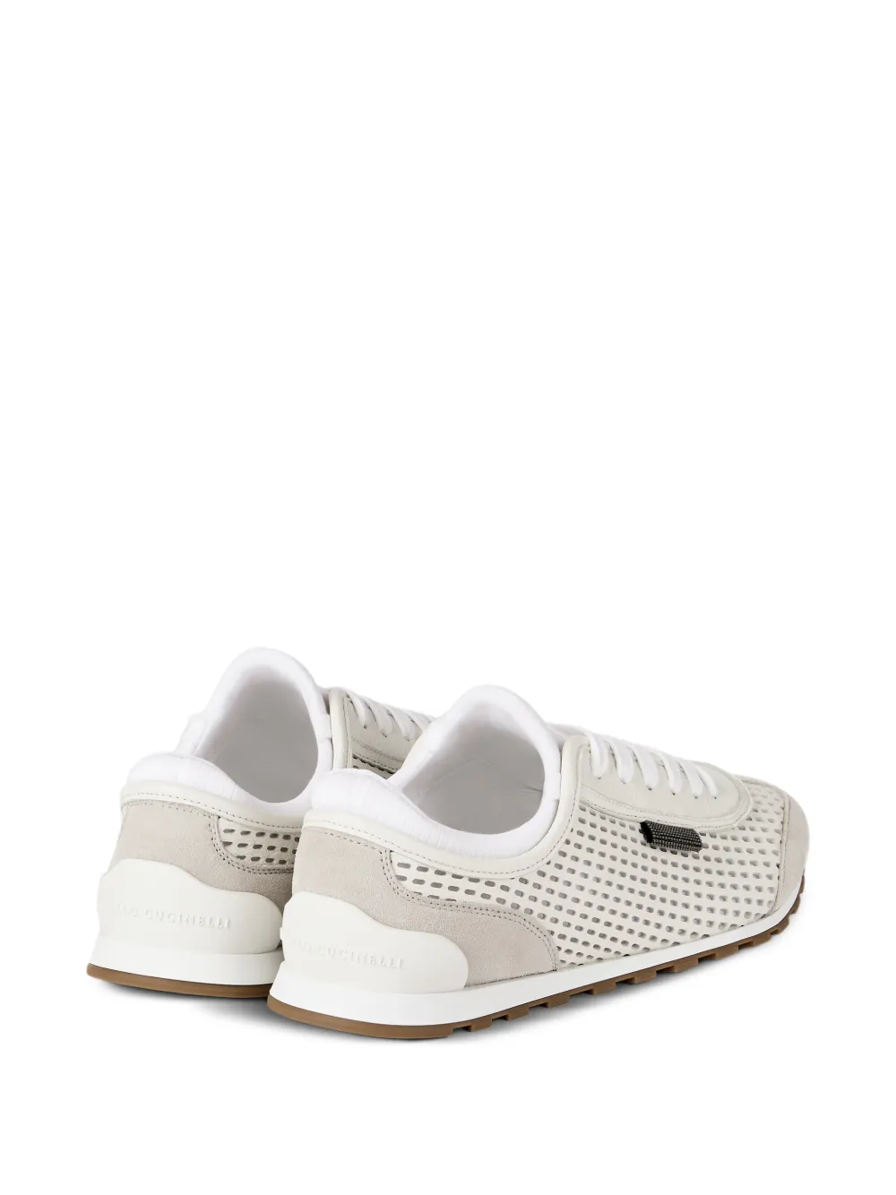 Brunello Cucinelli Suède sneakers met glanzende lus Beige