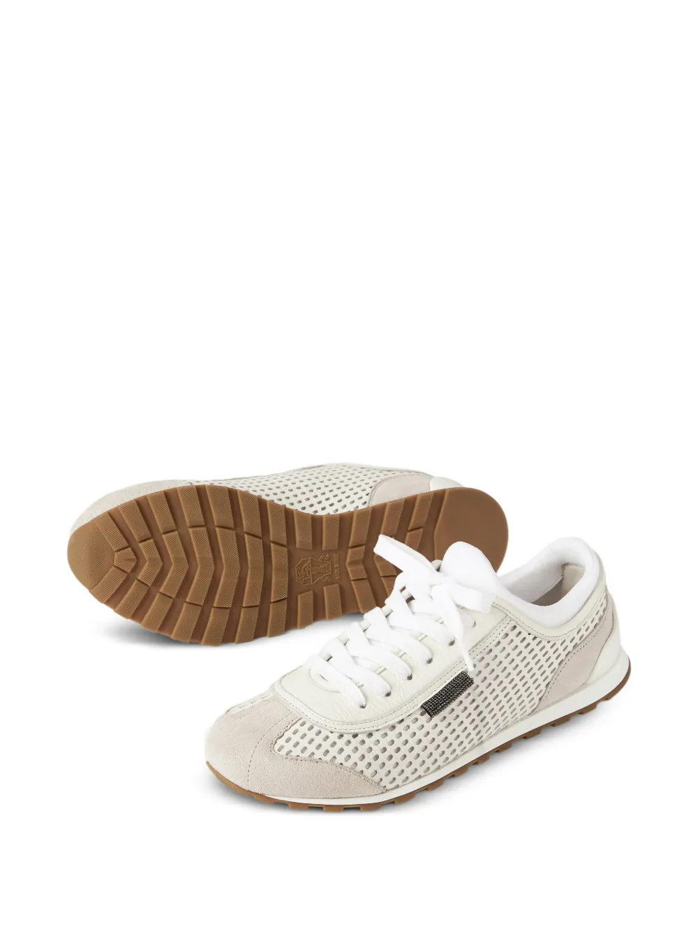 Brunello Cucinelli Suède sneakers met glanzende lus Beige
