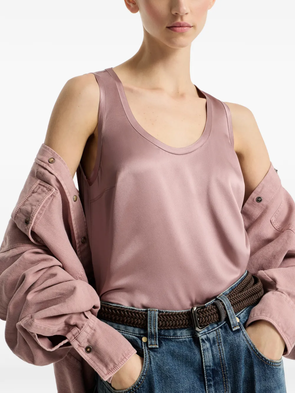 Brunello Cucinelli Satijnen flared top Roze