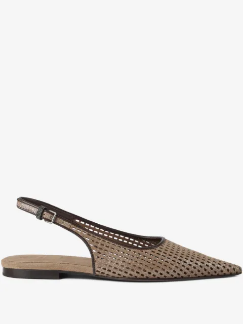 Brunello Cucinelli sparkling leather slingback flats