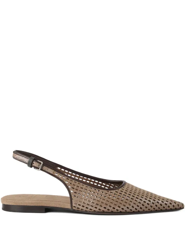 Brunello Cucinelli Sparkling Leather Slingback Flats in Neutrals