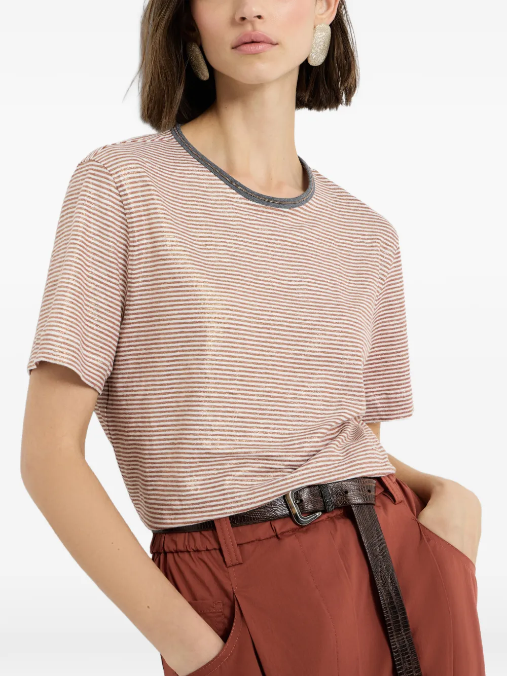 Brunello Cucinelli Gestreept T-shirt Oranje