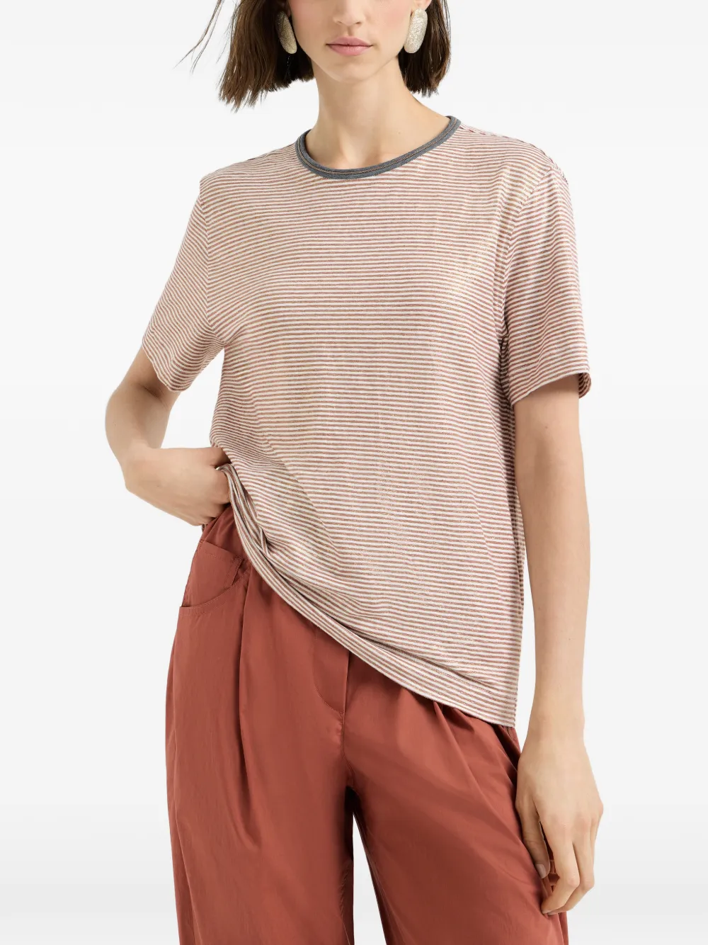 Brunello Cucinelli Gestreept T-shirt Oranje