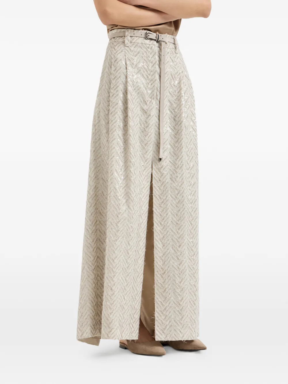  Brunello Cucinelli Chevron Maxi Skirt - Neutrals 