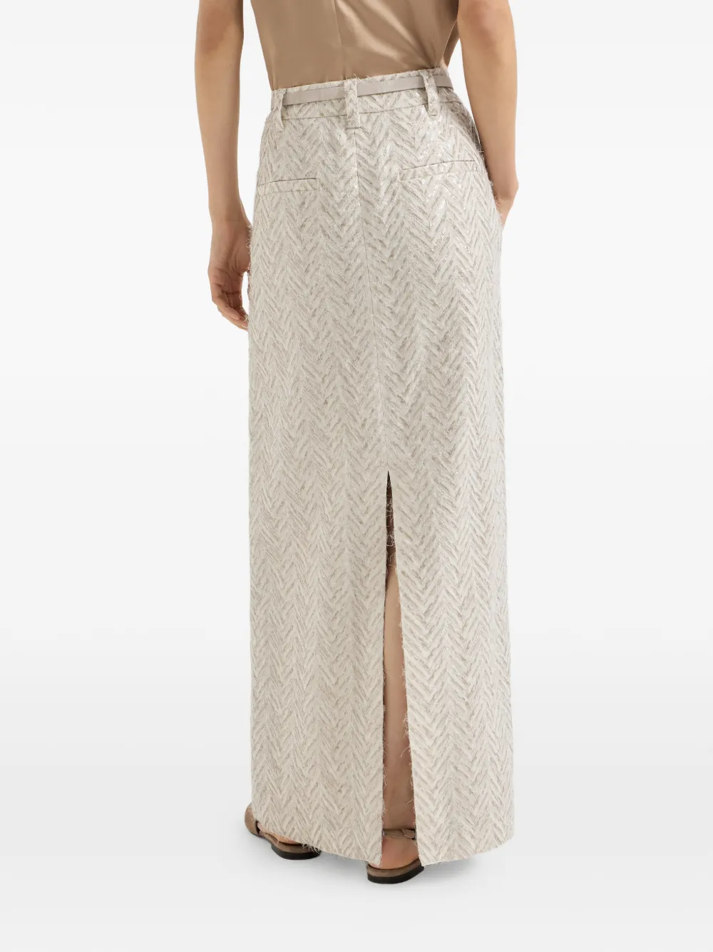 Brunello Cucinelli High-waist maxi-rok met chevron-streep Beige