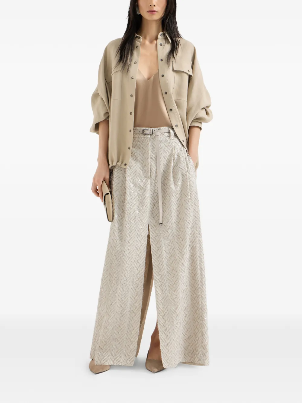  Brunello Cucinelli Chevron Maxi Skirt - Neutrals 