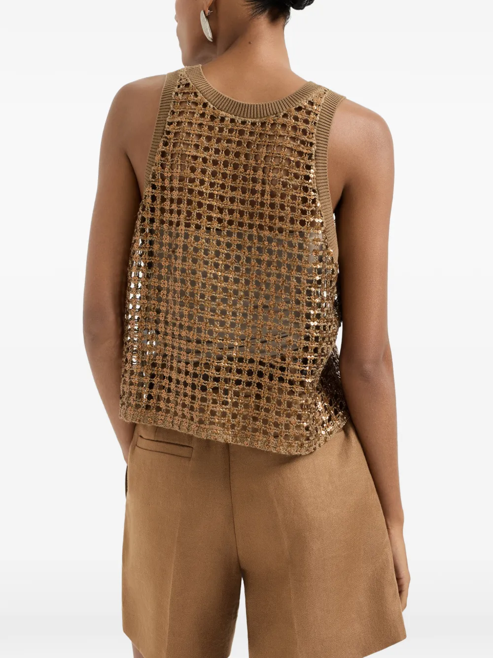 Brunello Cucinelli Top met geborduurd net Bruin