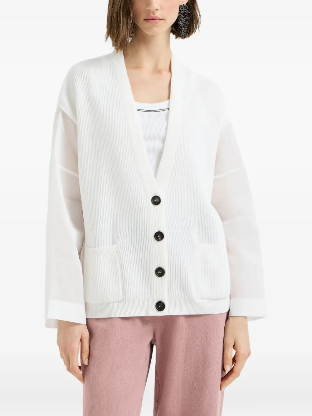  Brunello Cucinelli Ribbed Cardigan - White 