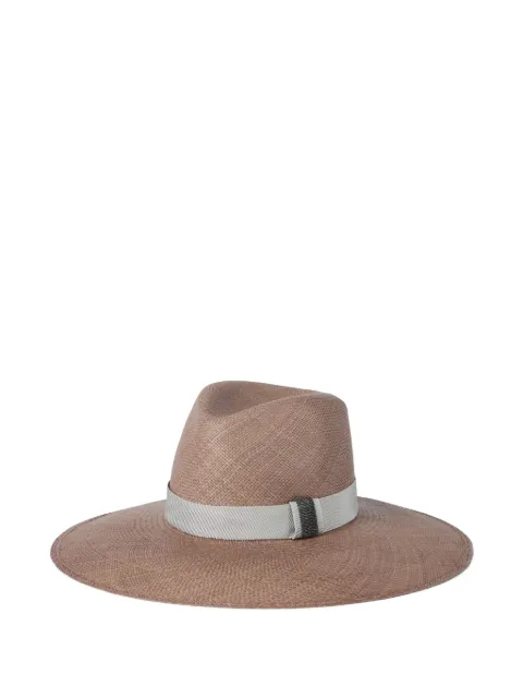 Brunello Cucinelli 皮质织带草编礼帽