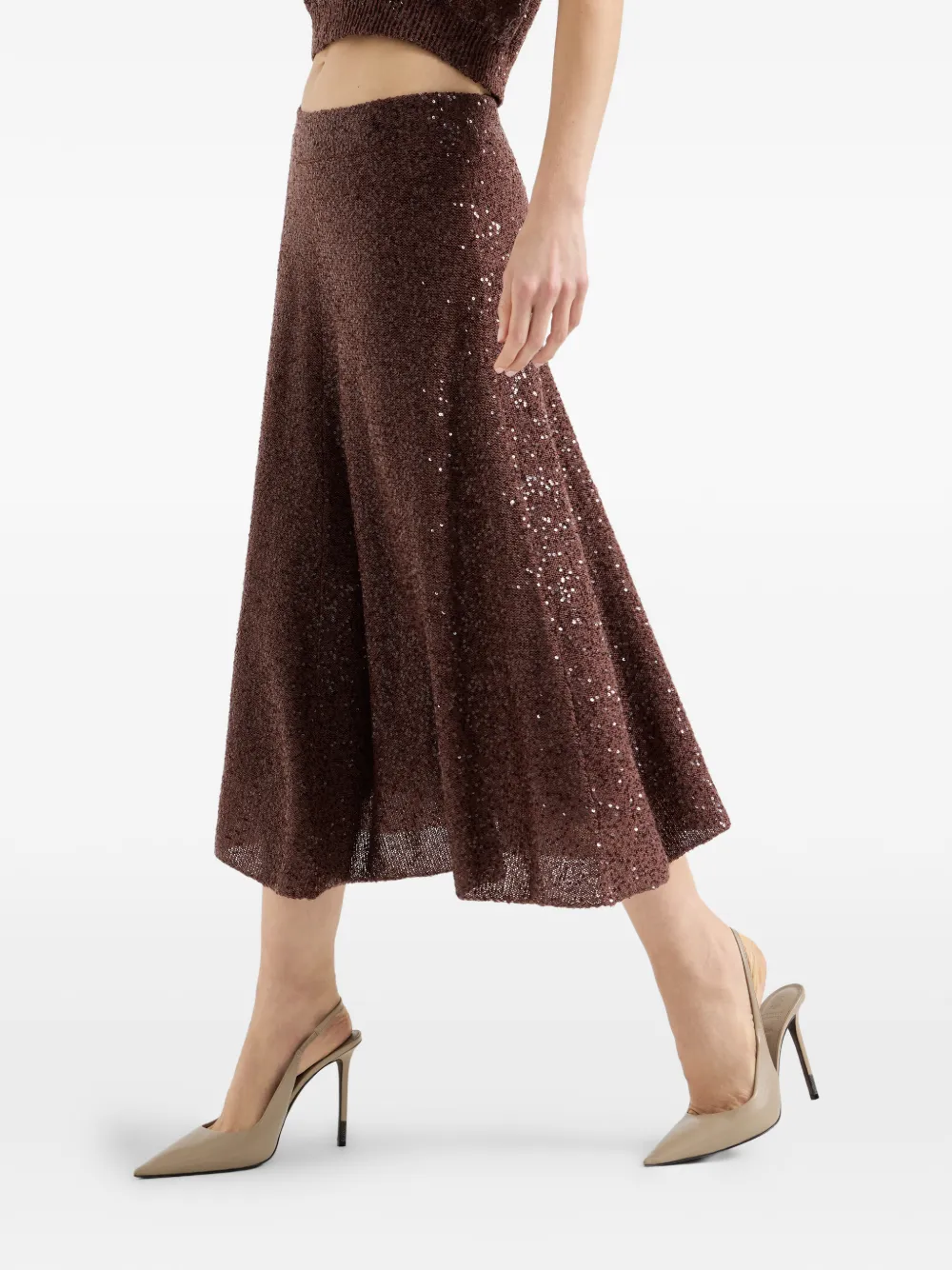  Brunello Cucinelli Elastic-waistband Midi Skirt - Brown 
