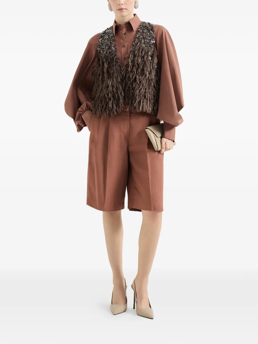 Brunello Cucinelli Blouse met zak en ballonmouwen Bruin