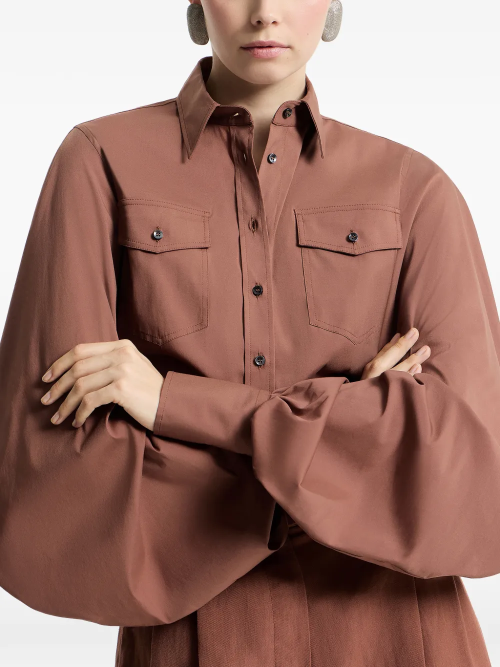 Brunello Cucinelli Blouse met zak en ballonmouwen Bruin