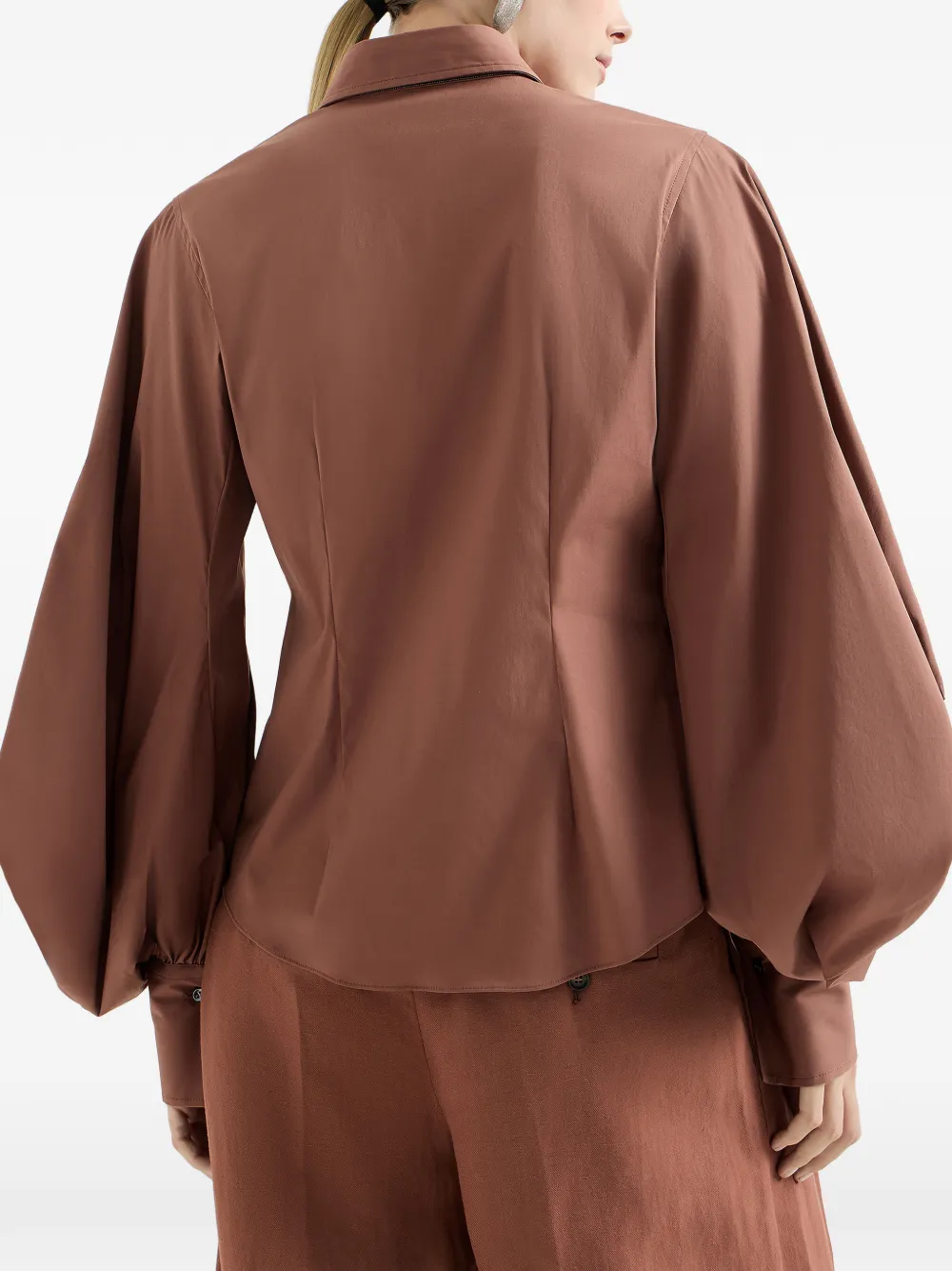 Brunello Cucinelli Blouse met zak en ballonmouwen Bruin