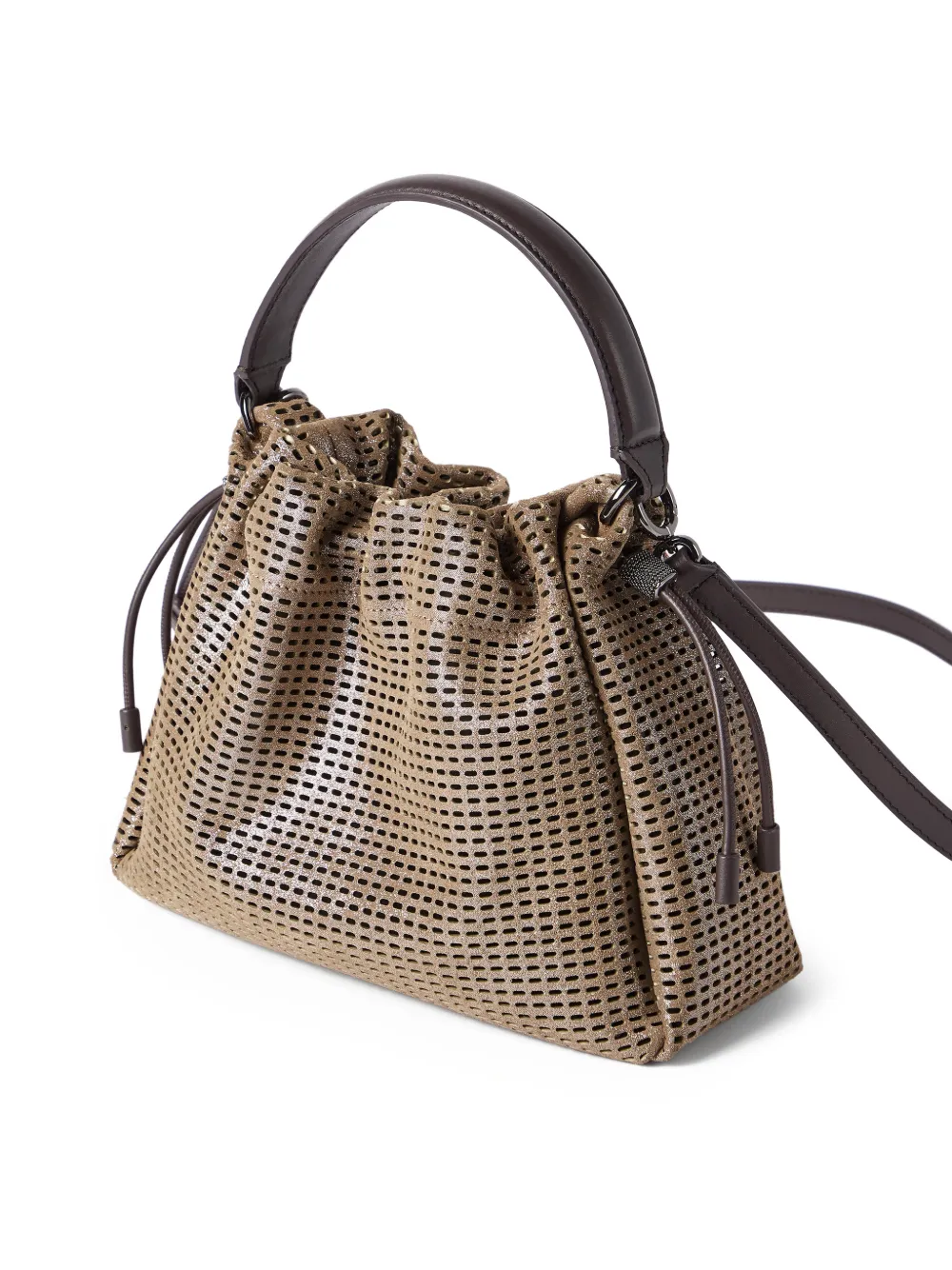 Brunello Cucinelli Kleine Sparkling Monili leren shopper Bruin