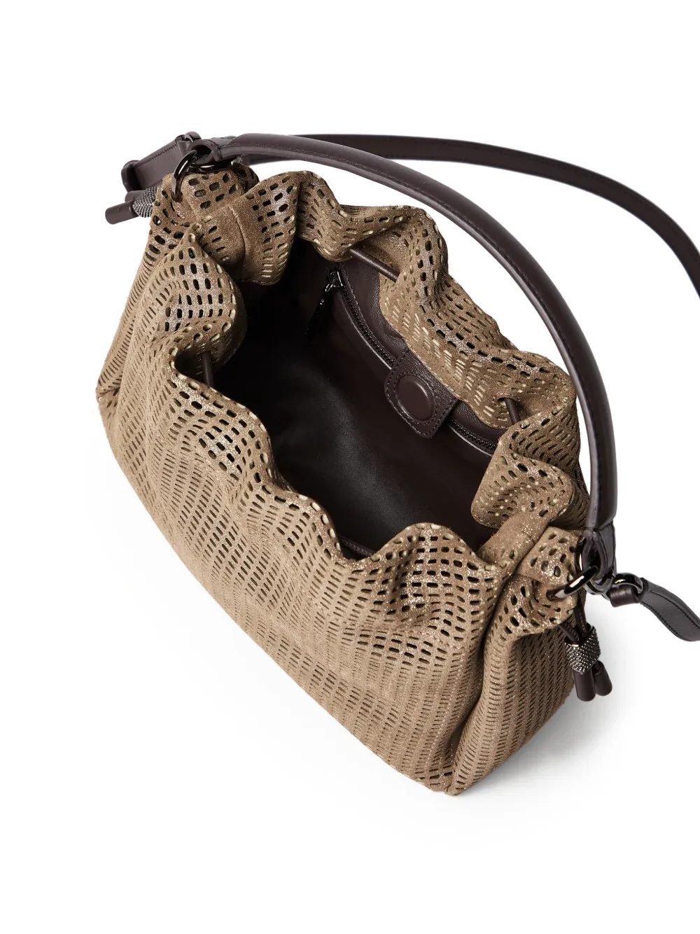 Brunello Cucinelli Kleine Sparkling Monili leren shopper Bruin