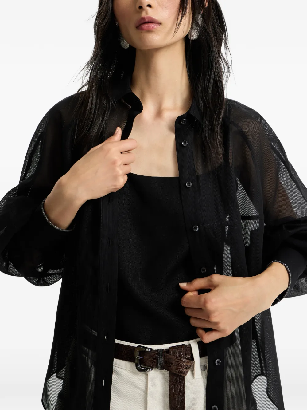 Brunello Cucinelli Monili katoenen T-shirt Zwart