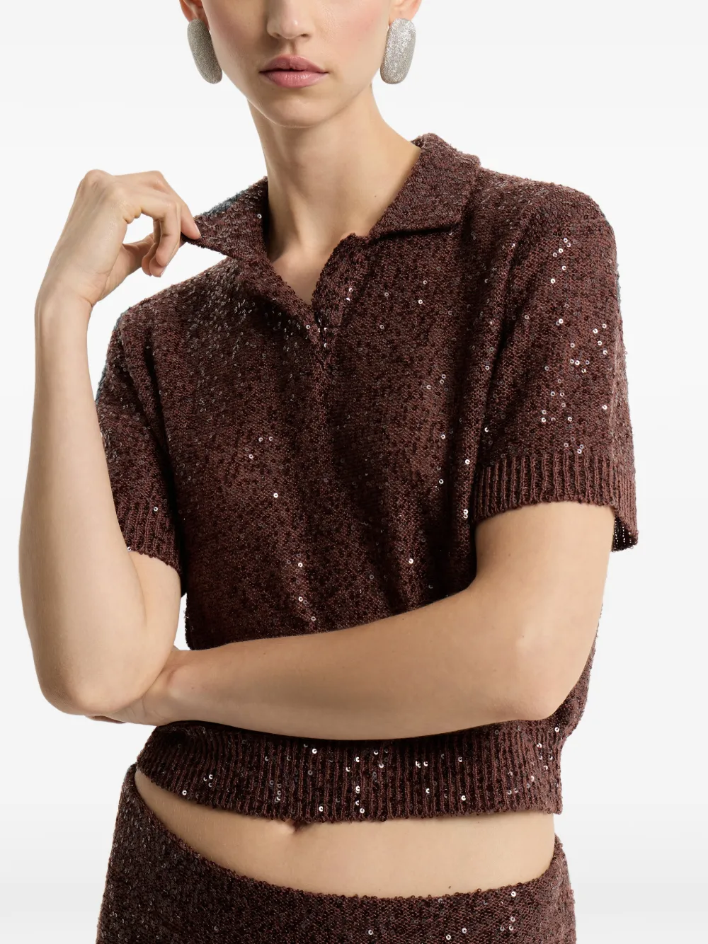 Brunello Cucinelli Poloshirt met pailletten Bruin