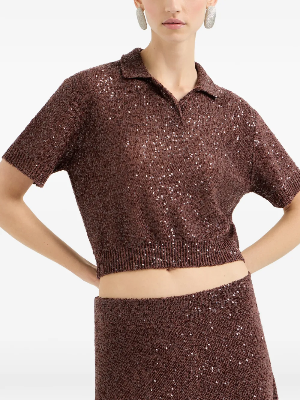  Brunello Cucinelli Sequin Polo Shirt - Brown 