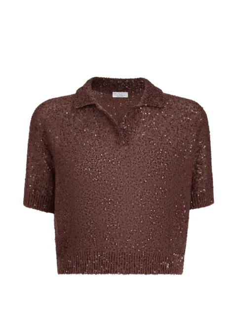 Brunello Cucinelli playera tipo polo con lentejuelas