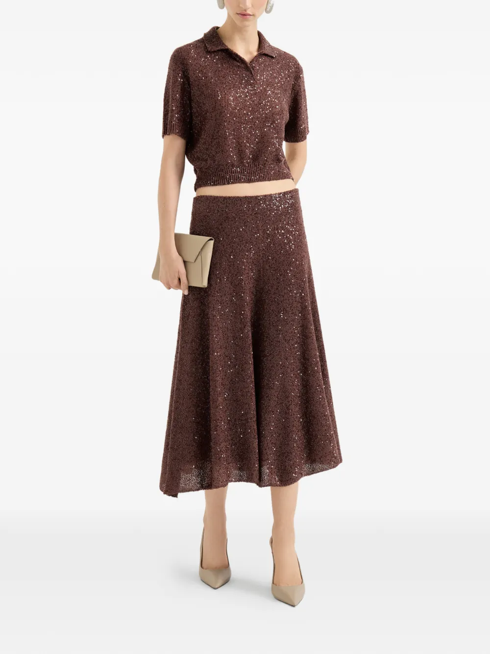  Brunello Cucinelli Sequin Polo Shirt - Brown 