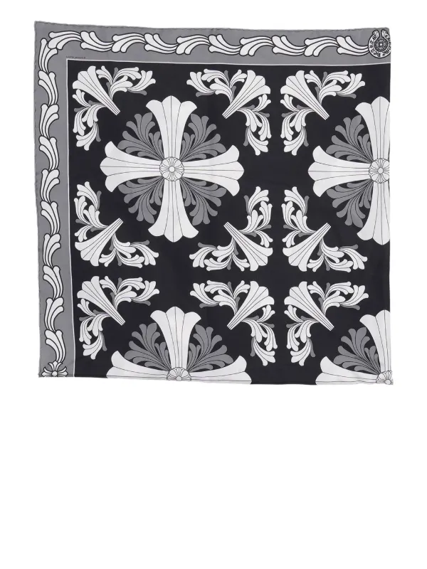 【新品】 Chrome Hearts シルク バンダナ スカーフ ブラック Chrome Hearts フローラル クロス シルクスカーフ | ブラック