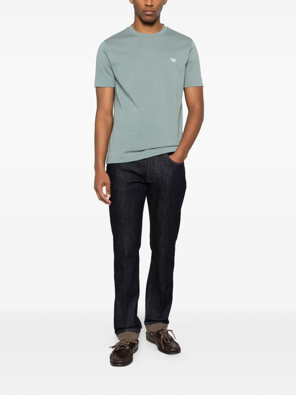 Emporio Armani T-shirt met ronde hals en geborduurde adelaar Blauw