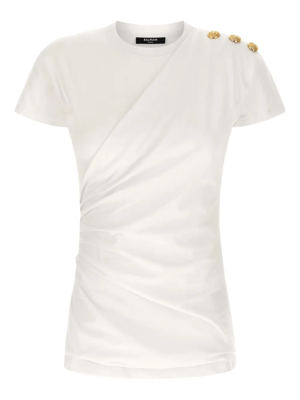 Balmain button-embellished draped T-shirt - Bianco