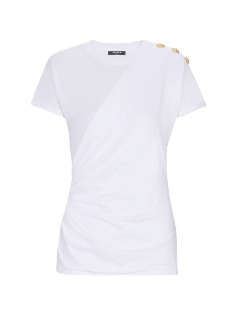Balmain button-embellished draped T-shirt