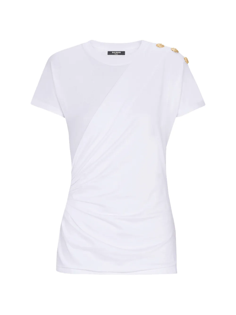Balmain button-embellished draped T-shirt - Bianco