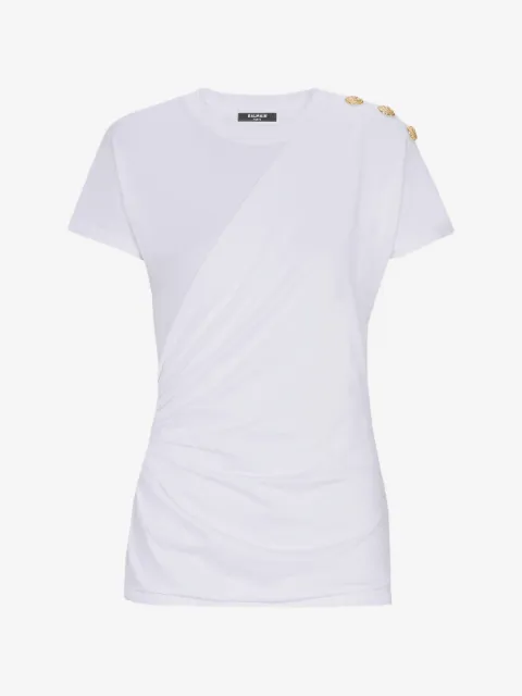 Balmain button-embellished draped T-shirt