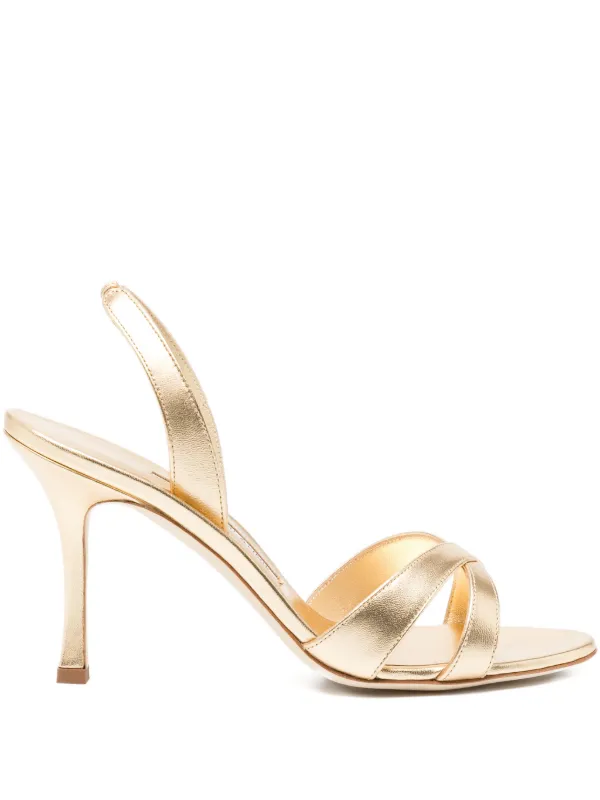 Manolo Blahnik 90mm Callasli Sandals in Gold