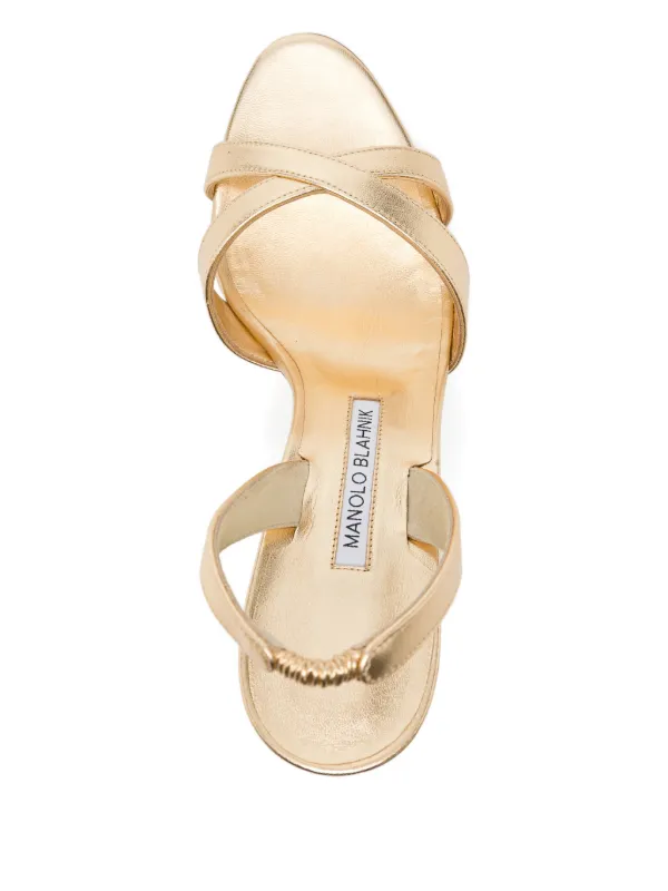 Manolo Blahnik 90mm Callasli Sandals in Gold, view 4