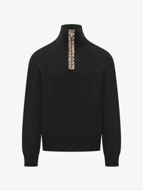 Burberry Check trim wool half-zip sweater