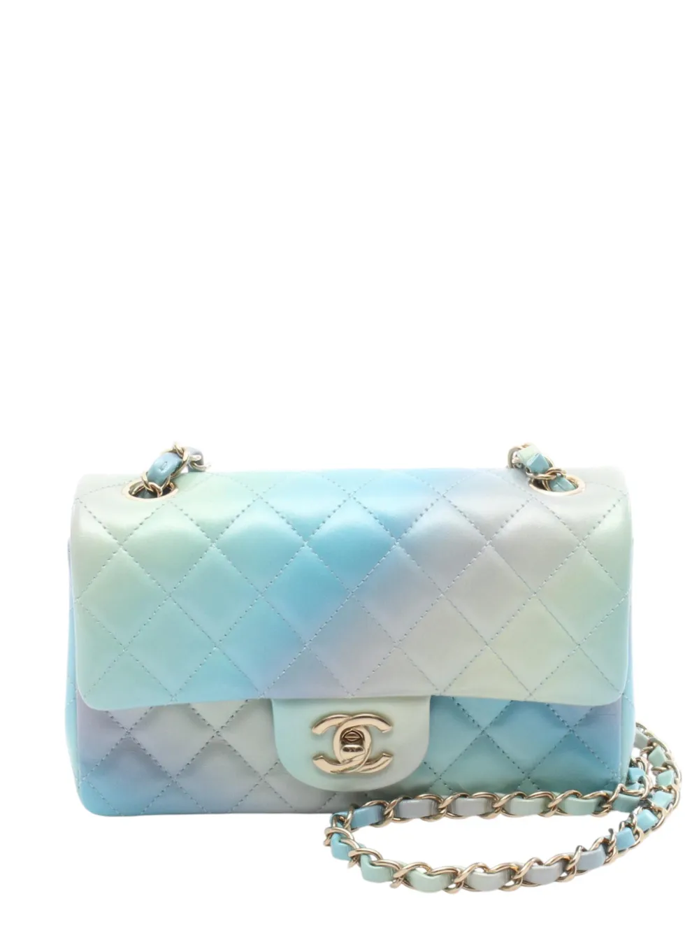 CHANEL Pre-Owned 2021-2025 Mini Rectangular Classic Irridescent Lambskin Single Flap shoulder bag - Blu