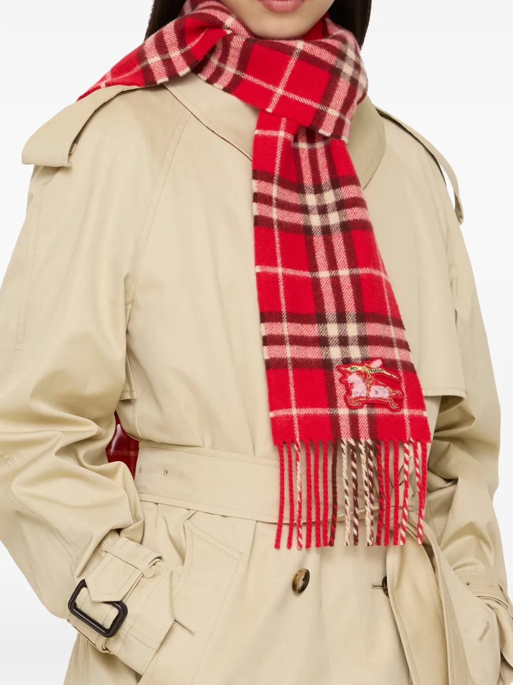 Burberry Geruite sjaal met franje Rood