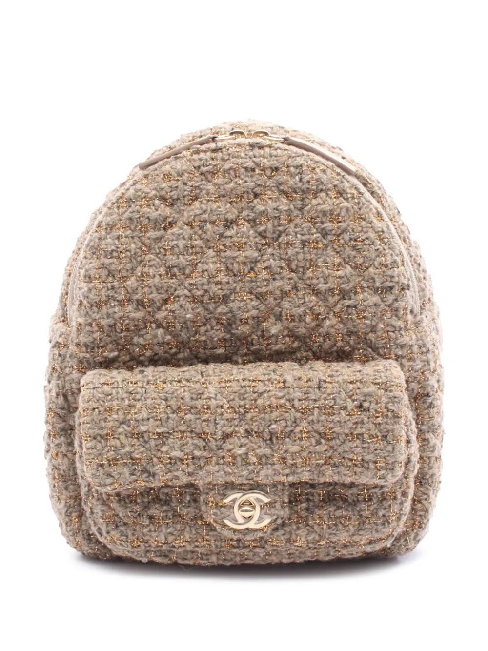 CHANEL Pre-Owned 2019 CC Tweed Front Pocket backpack - Marrone