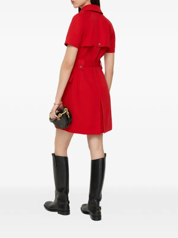 Burberry Buckle Belted Wool Mini Dress | Red | FARFETCH AU