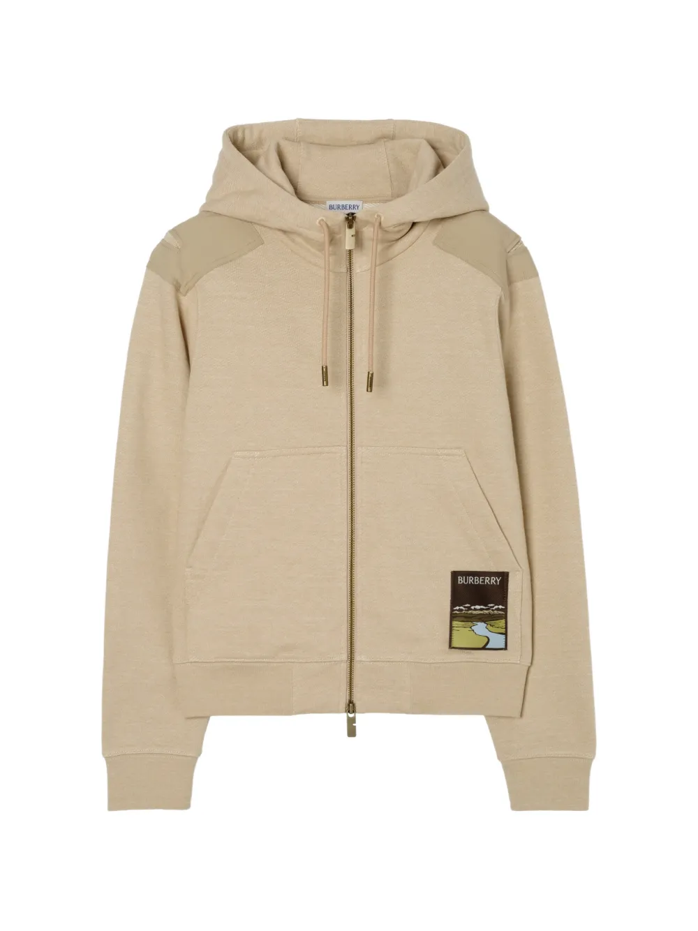 Burberry Landscape-label Zip Hoodie In Neutral
