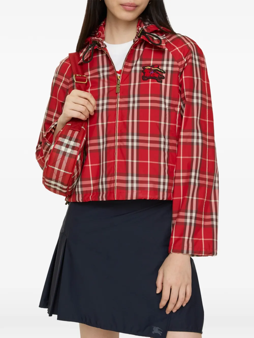  Burberry Check Hooded Jacket - Red 
