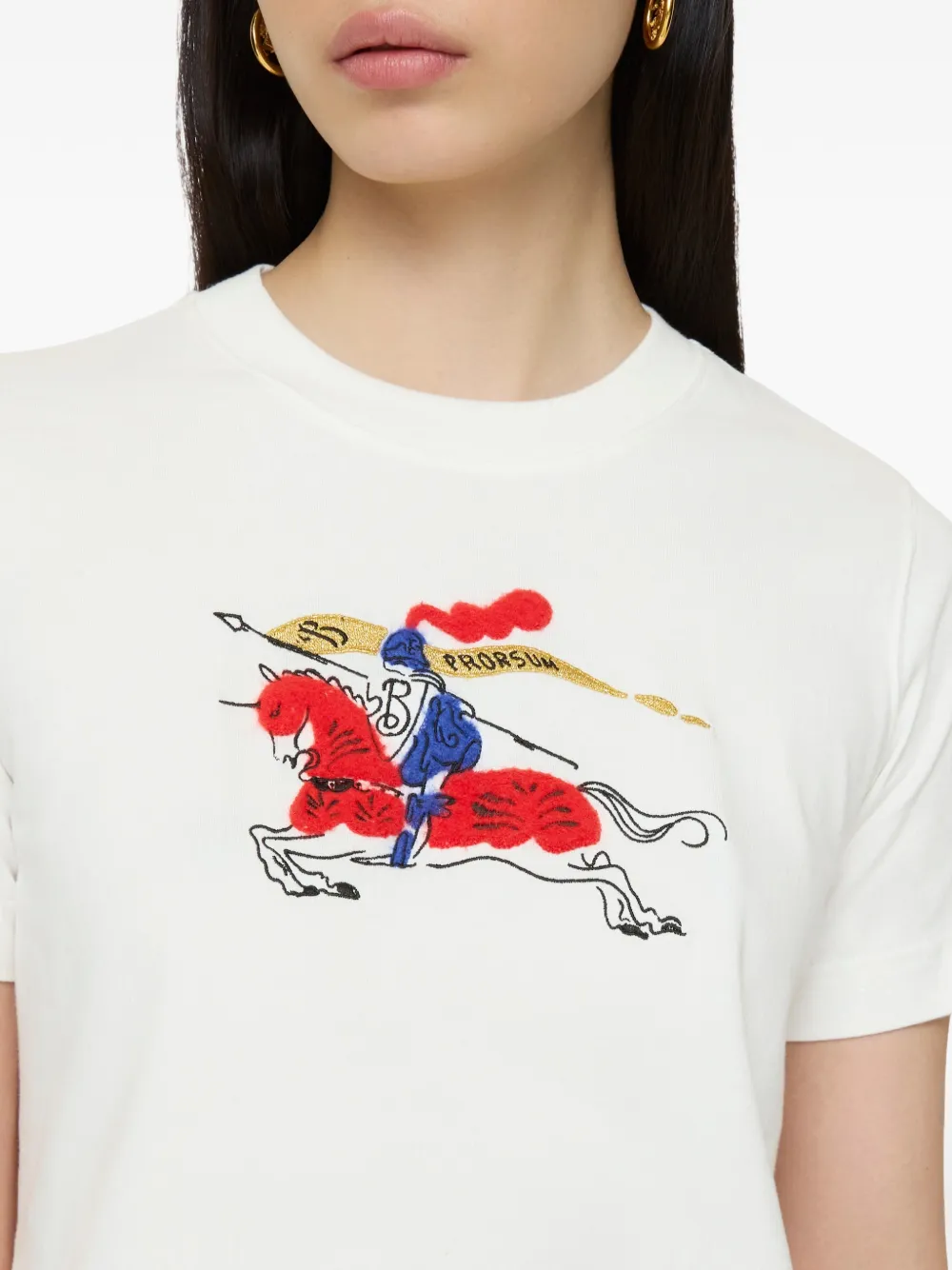  Burberry T-shirt à Motif Equestrian Knight - Blanc 