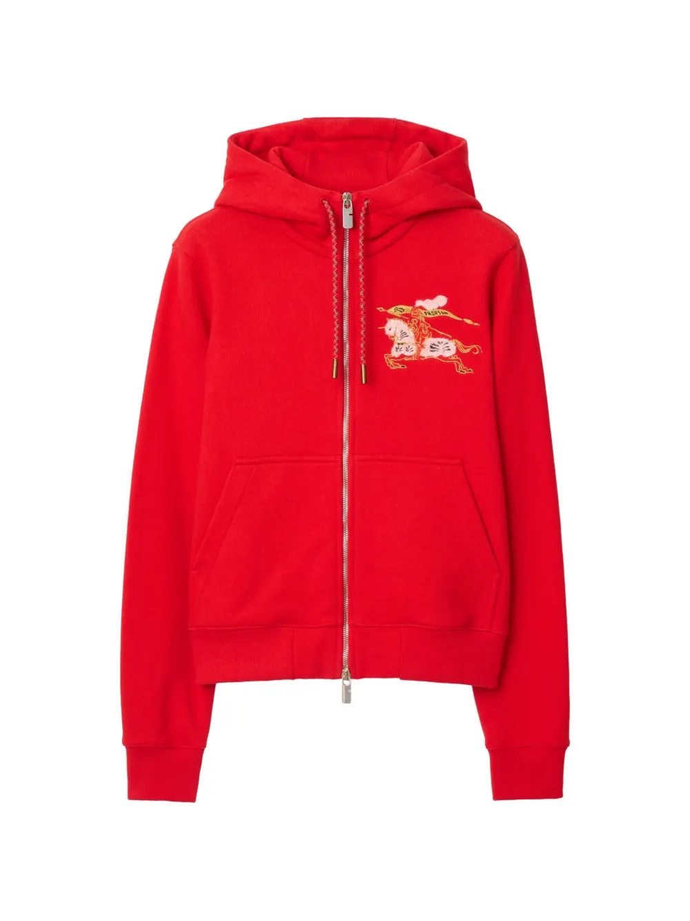 Burberry Equestrian-design Zip Hoodie In Red