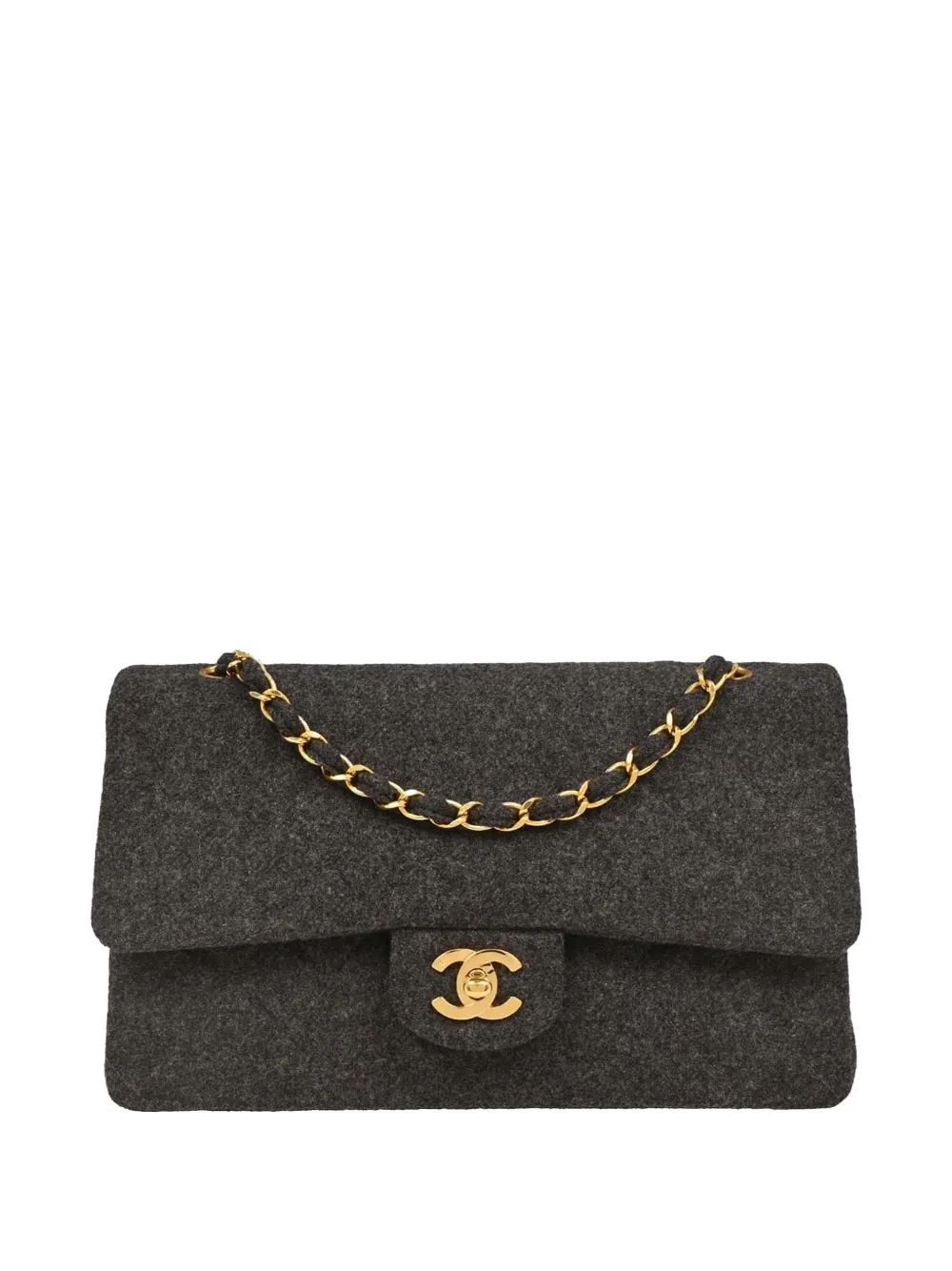 Pre-owned Chanel 1990 Wool Classic Double Flap Shoulder Bag In Gray