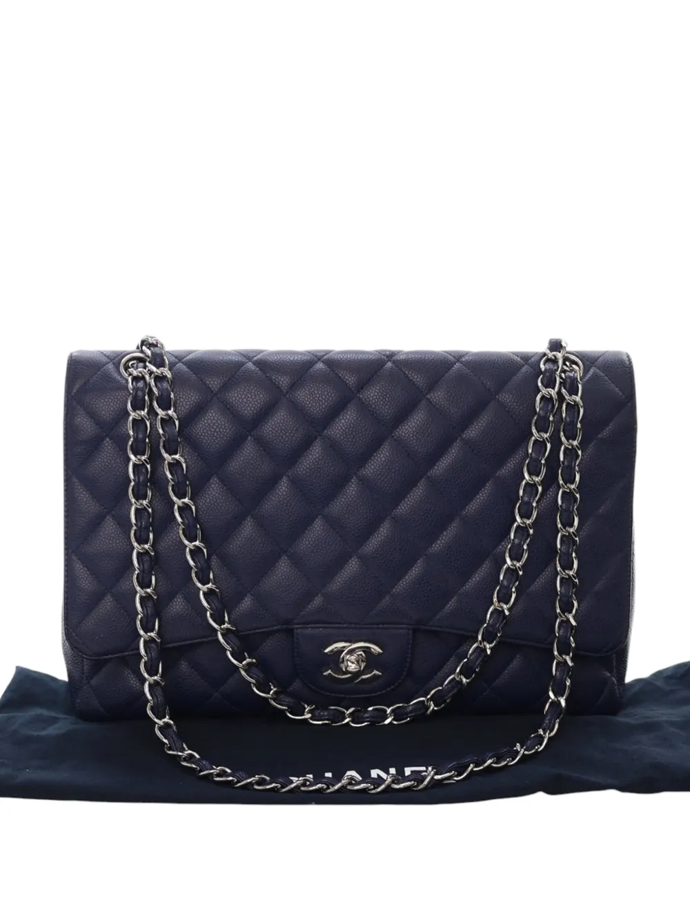 Pre-owned Chanel 2009-2010 Maxi Classic Caviar Single Flap Shoulder Bag In Blue