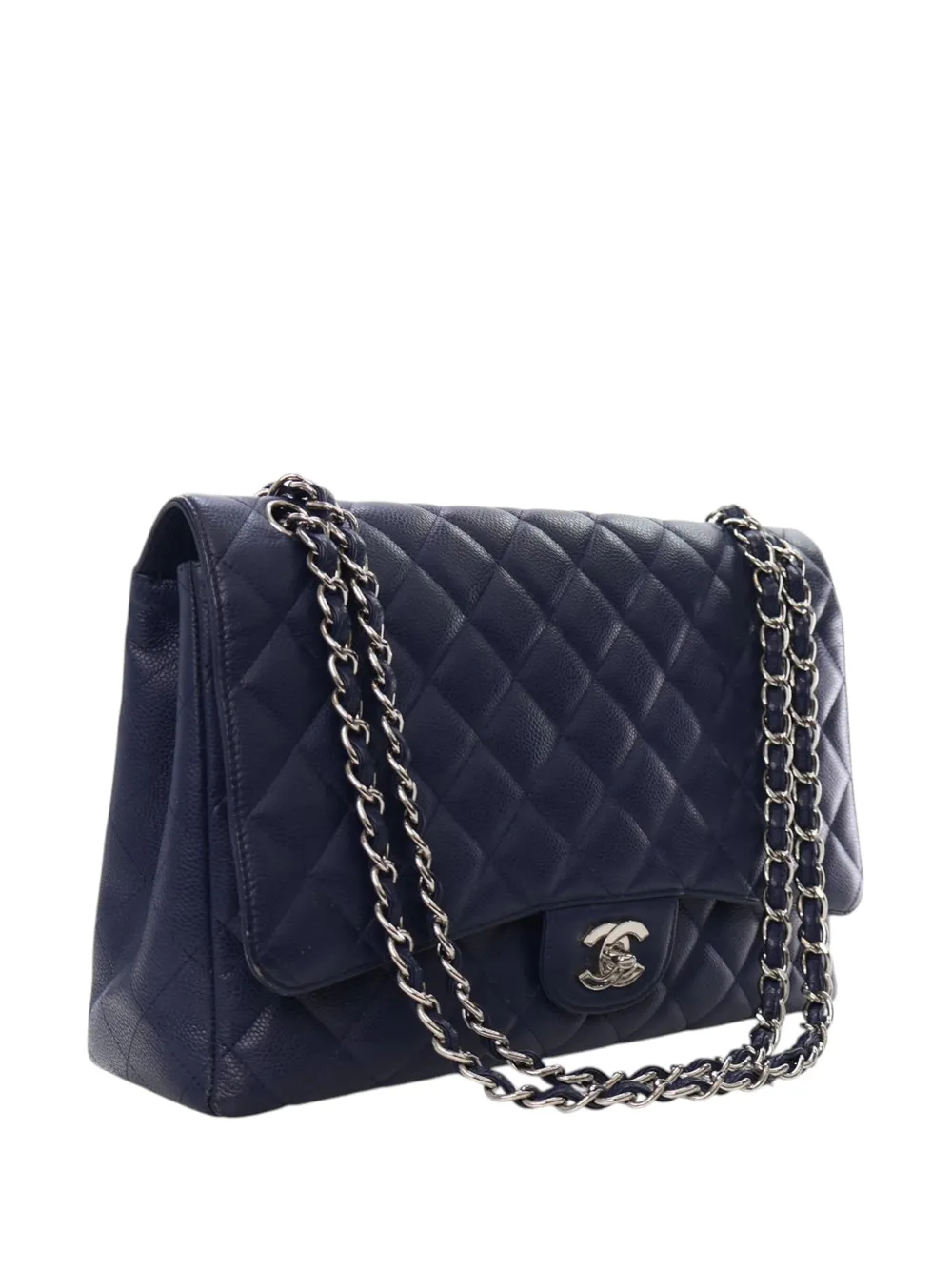 Pre-owned Chanel 2009-2010 Maxi Classic Caviar Single Flap Shoulder Bag In Blue