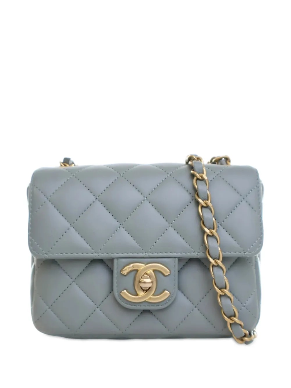 Pre-owned Chanel 2021-2025 Mini Square Lambskin Casino Royale Charms Single Flap Crossbody Bag In Blue